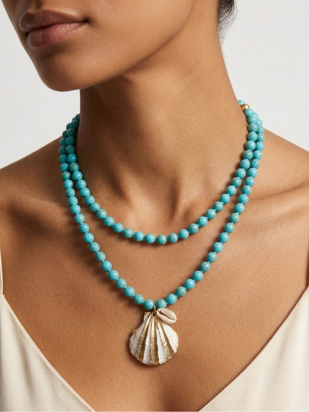 Turquoise coral Beaded Real Shell Pendant Necklace - Women Jewelry